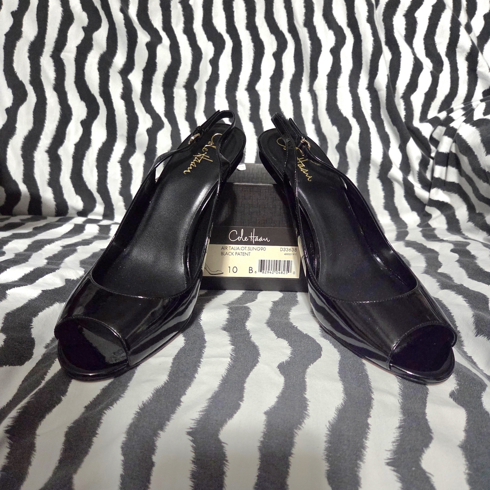 Cole Haan Black Patent Slingback Heels